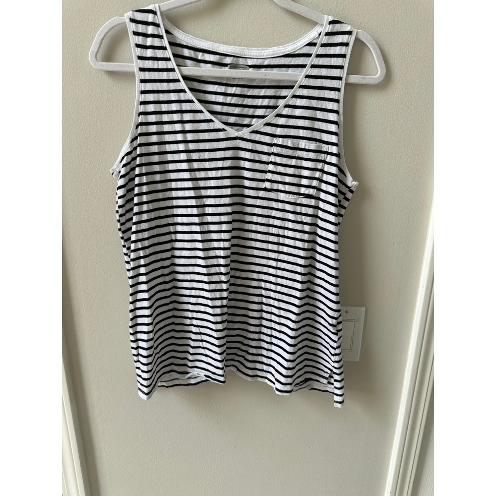 Old Navy EveryWear Tank Top Womens Medium Black White Striped V-Neck Cotton
